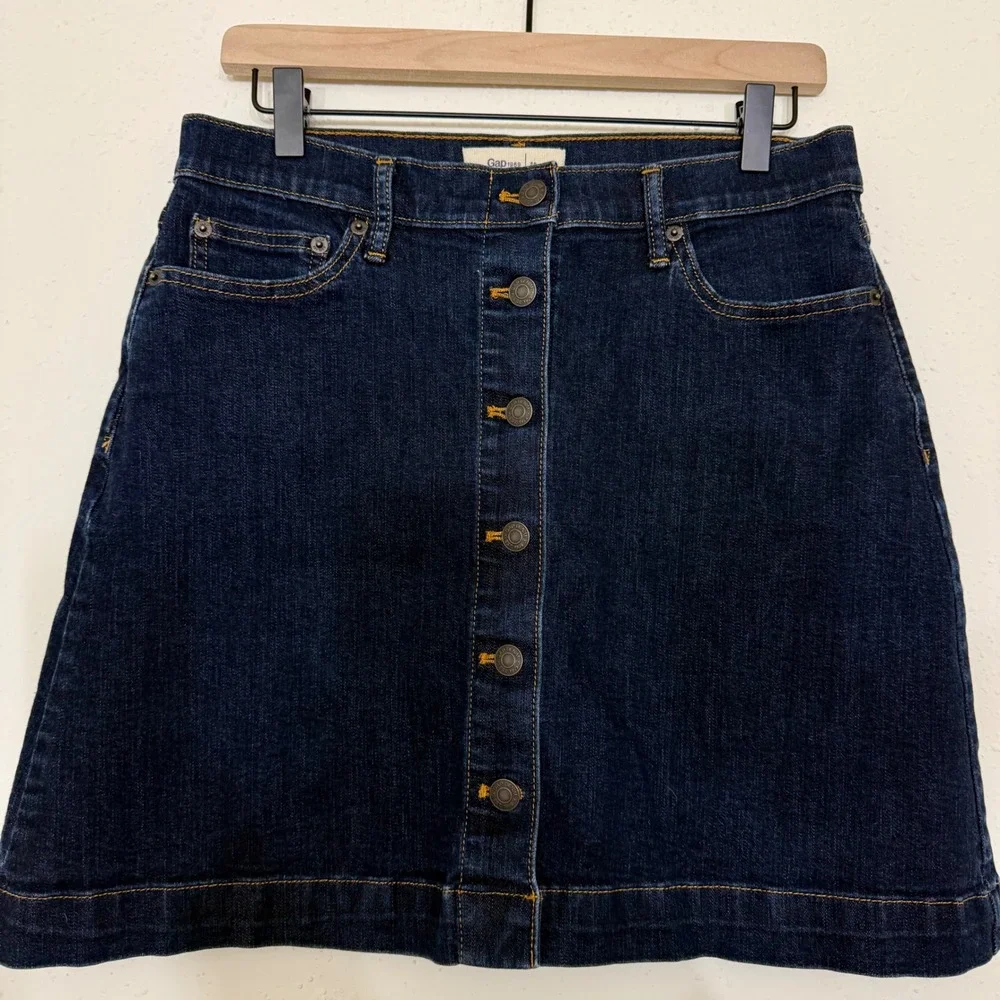 Gap Dark Wash Denim Button Front‎ A-Line Skirt Size 28